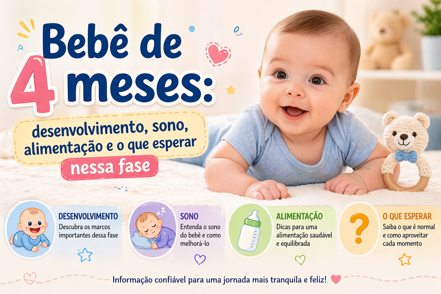Bebê de 4 meses: desenvolvimento, sono, alimentação e o que esperar nessa fase