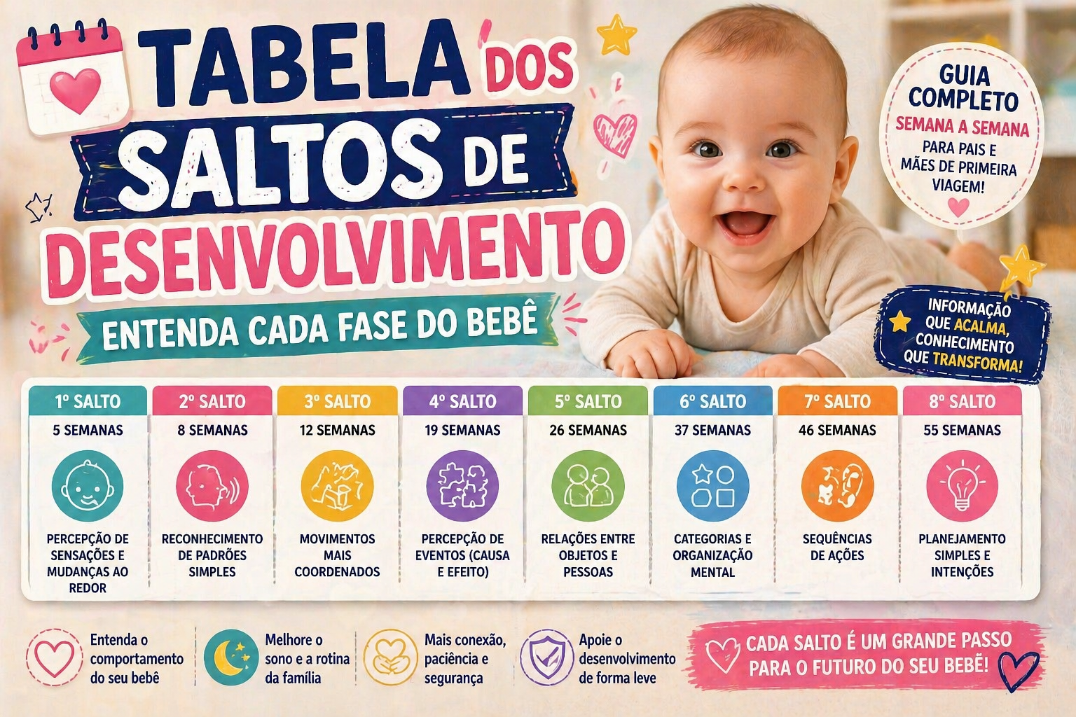 📅 Tabela dos saltos de desenvolvimento: entenda cada fase do bebê